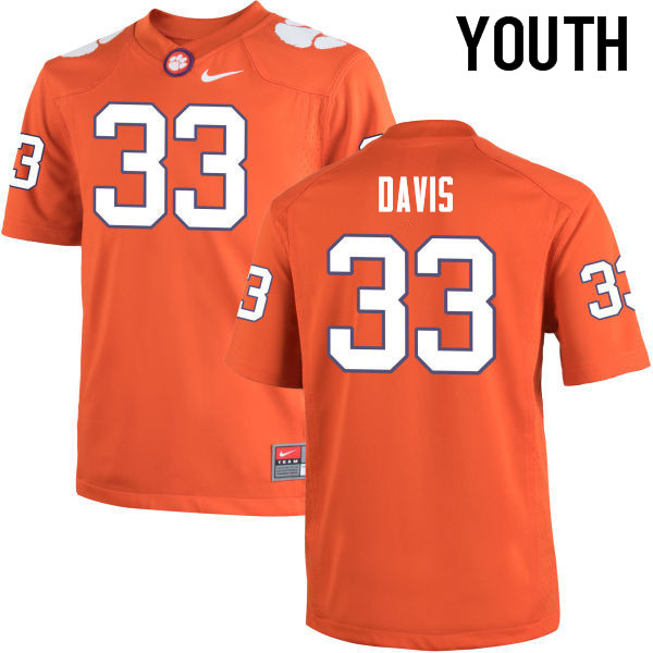 Youth Clemson Tigers #33 J.D. Davis College Football Jerseys-Orange